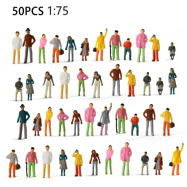 Figurines de personnes en plastique à échelle 1:75, 50 pièces, modèles de scènes peintes, construction de passagers, jouets de pose multicolores, bricolage rick mixte 1