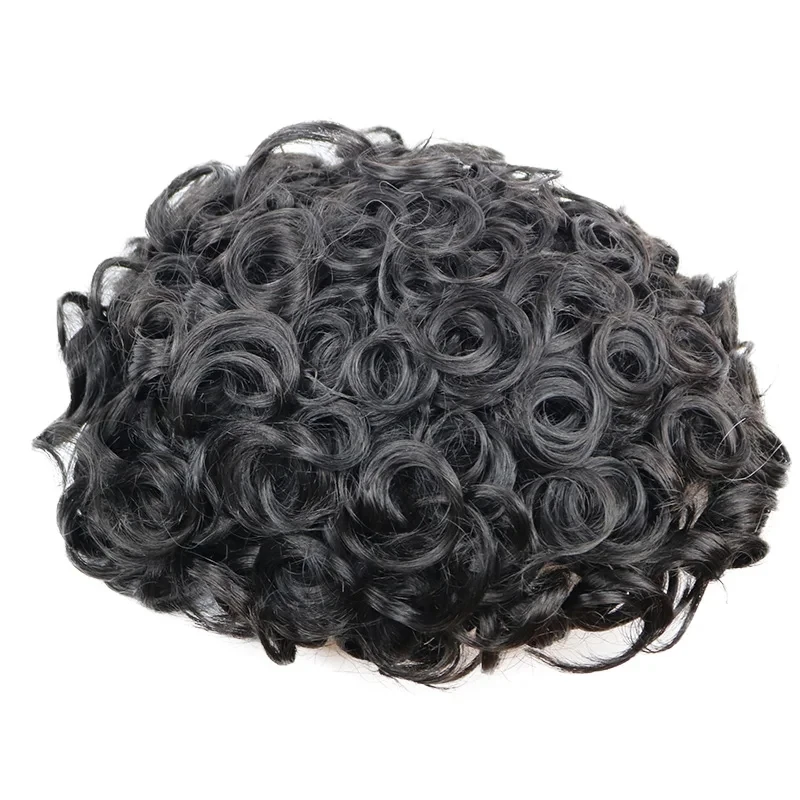 Full Skin Base 28mm Curly Gey 1B20 1B40 Human Hair Men's Toupee