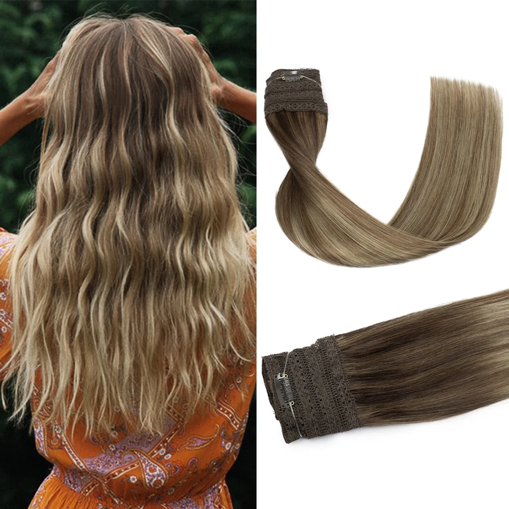 Fish Line Human Hair Extension Halo Crystal Elastic Line Women Hair Extensions Invisible Female Hairpiece Highlight Ombre Weft h