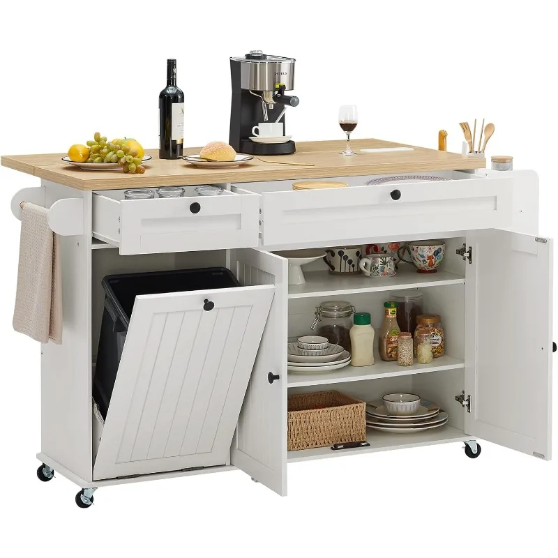 60 "Kitchen island with power outlets and fallen leaves, kitchen rolling island with spice rack and towel rack 2