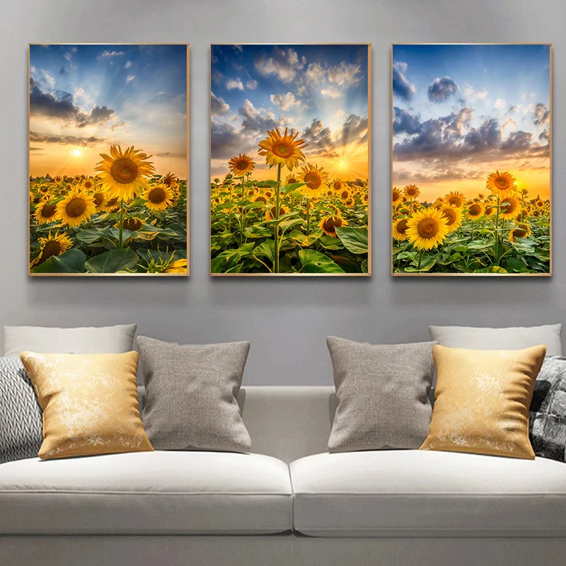

Scenery Sunflower Sunshine Canvas Painting Natural Sunrise Poster and Printing Wall Art Picture Living Room Home Decoration