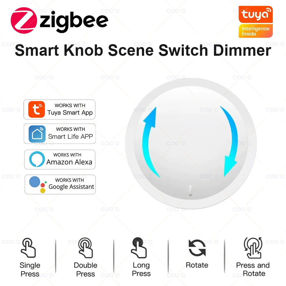 Tuya ZigBee สมาร์ทสวิตช์ลูกบิดไร้สายฉากปุ่ม Rotatable Dimmer Controller สวิทช์เครื่องใช้ในบ้านอัตโนมัติการเชื่อมโยง Remoter 1