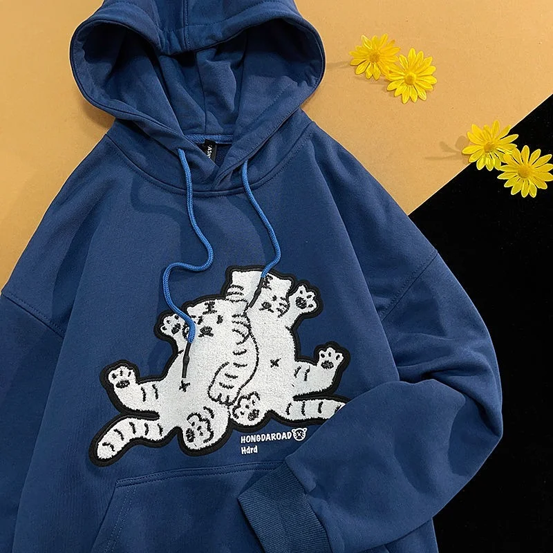 

Y2K Vintage Tiger Flocking Embroidery Cute Hoodies Women Hip Hop Oversized Sweatshirt Autumn Winter Clothes Harajuku Kawaii Tops