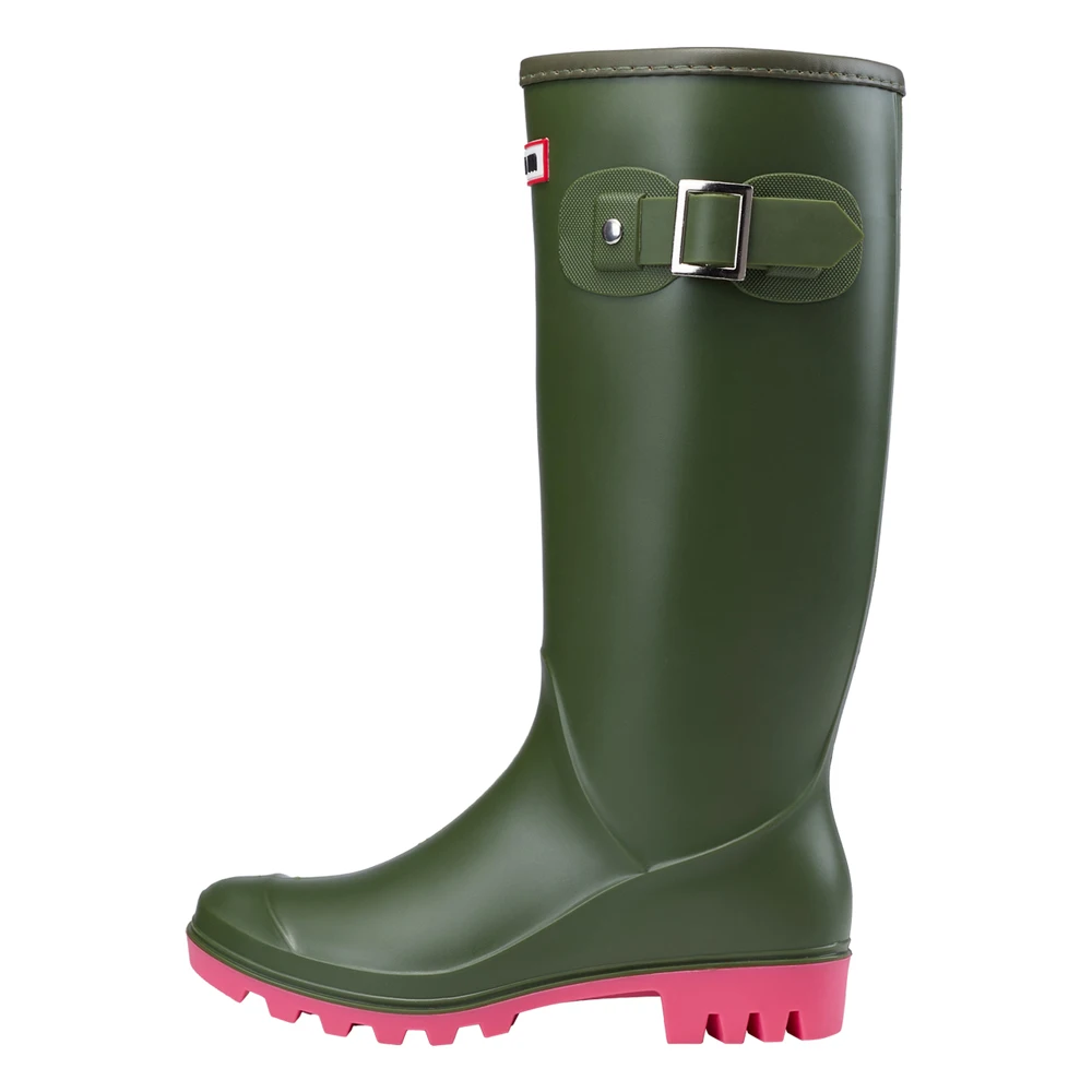 Modishion women's new fashion high top non-slip waterproof rain boots commuting solid color rain boots