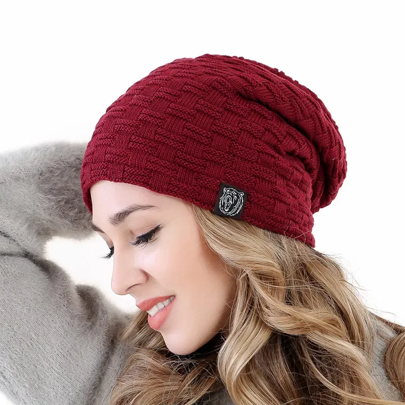 Hot Sale Unisex Tiger Label Winter Hat Plush Fur Warm Beanies Hat Fashion Knitted Hat For Men Women