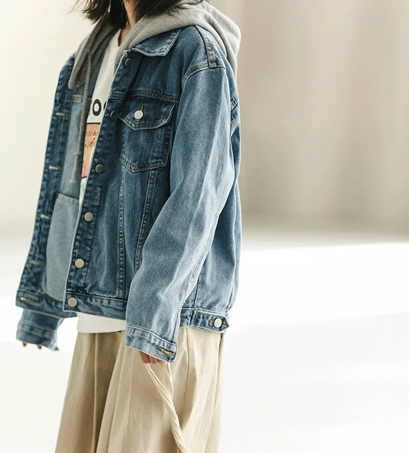 Bf Hoodie Denim Jacket Women Street Fashion Korean Loose Cowboy Jacket 2024 Spring Autumn New Outwear Student Vintage Streetwear
