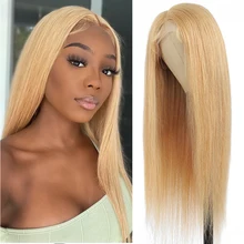 

IJOY Brazilian Straight Lace Front Wig Honey Blonde T Part Lace Hair Wig For Women 180% Density Remy Human Hair Lace Wig