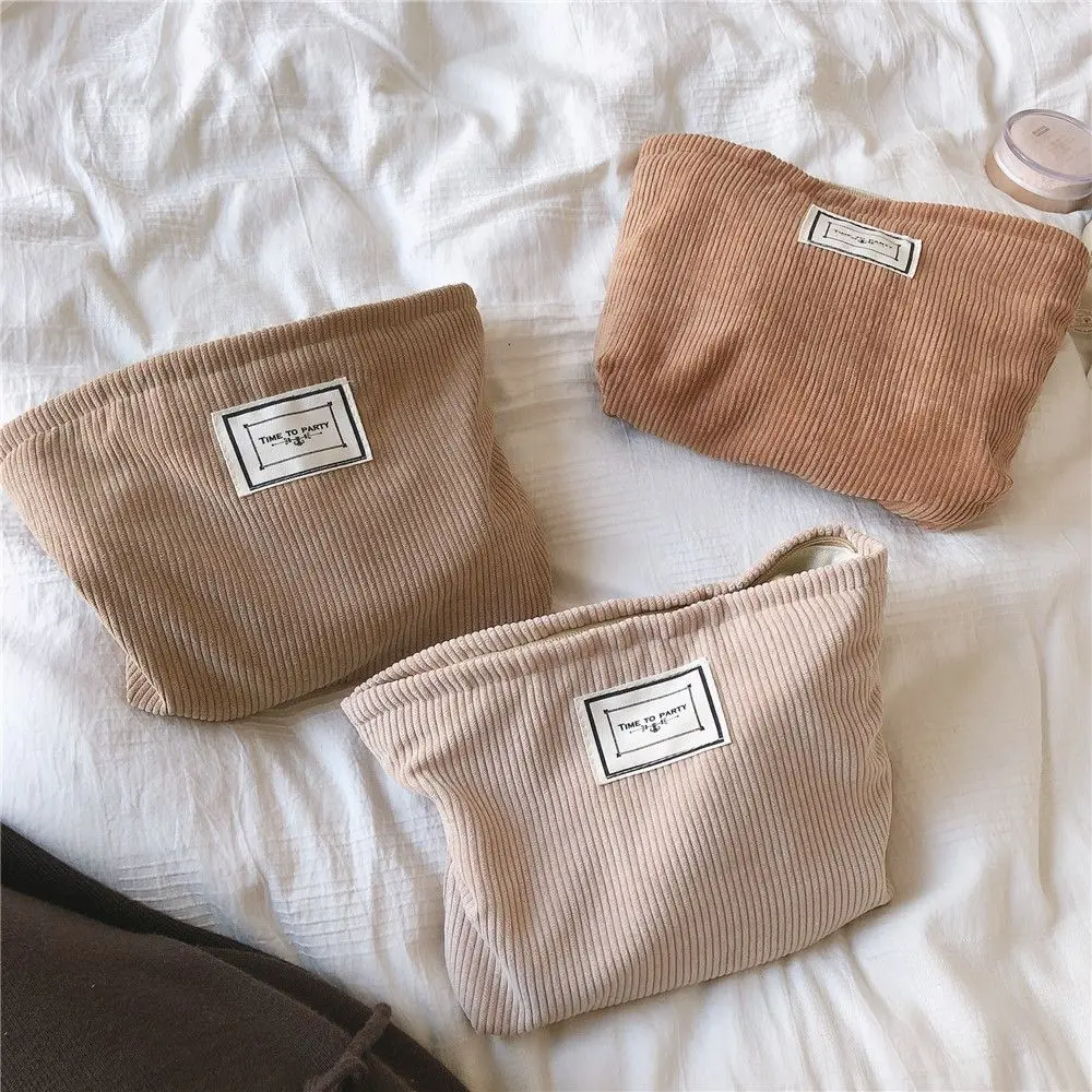 

Women Corduroy Travel Cosmetic Bag Portable Makeup Storage Bag Purses Large Capacity Zipper Make Up Organizer Storage Clutch