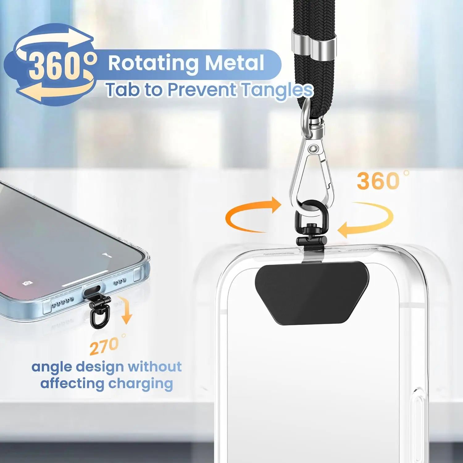 Ultra Thin Stainless Steel Rotating Phone Charm and Wrist Strap Holder