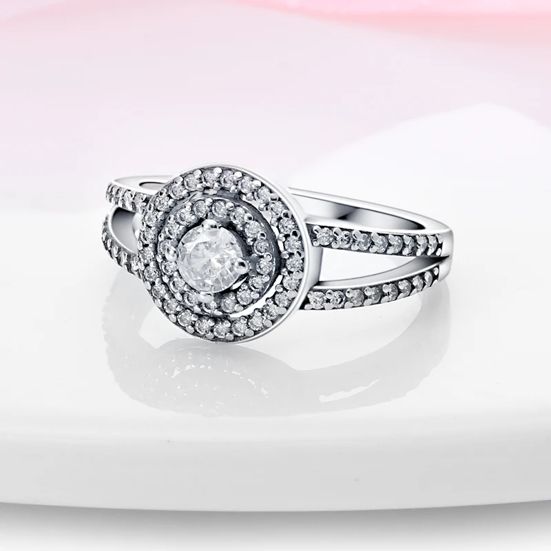 Silver Rings Crown Princess Tiara Sparkling Love Heart For Women Engagement