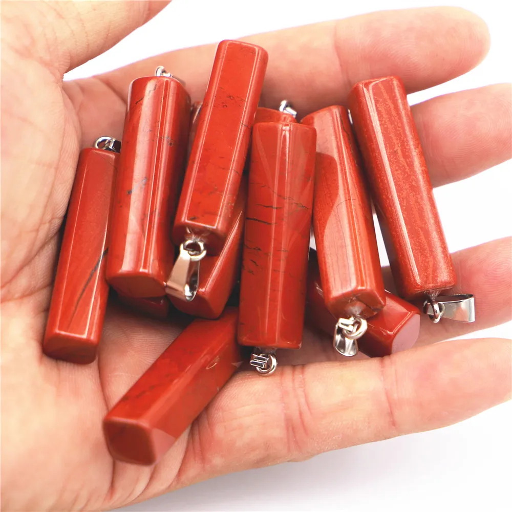 Natural Rainbow Stone Red Jade Cuboid Square Column Pendant Charms for Diy Women Men Jewelry Making Necklace Accessories 10PCs
