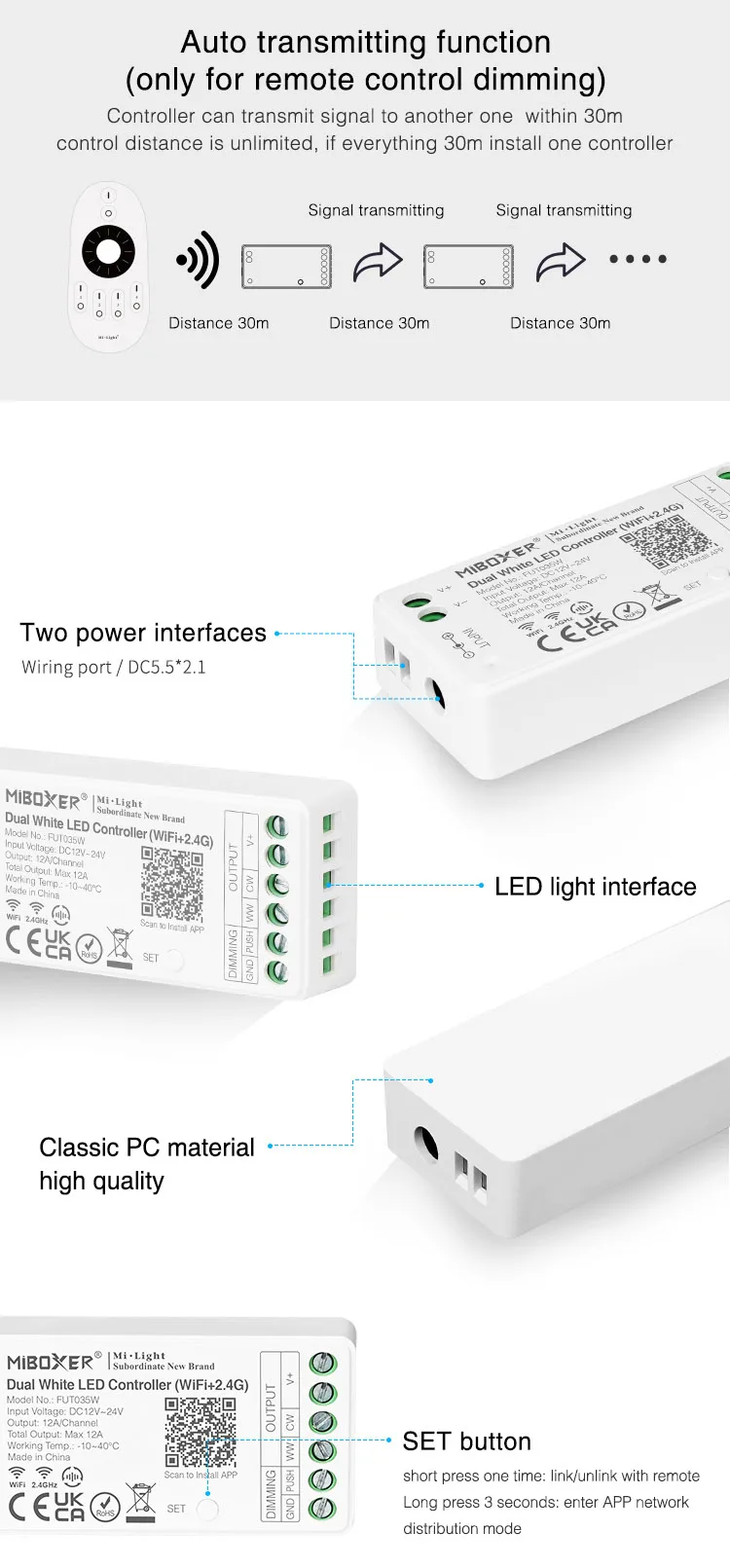 Miboxer 2.4G+WiFi Single Color Dual White RGB RGBW RGB+CCT LED