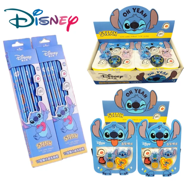 12pcs/set Disney Stitch Children's Pencils Cartoon Anime Characters HB Cute  Round Bar with Eraser Children's Learning Stationery - AliExpress