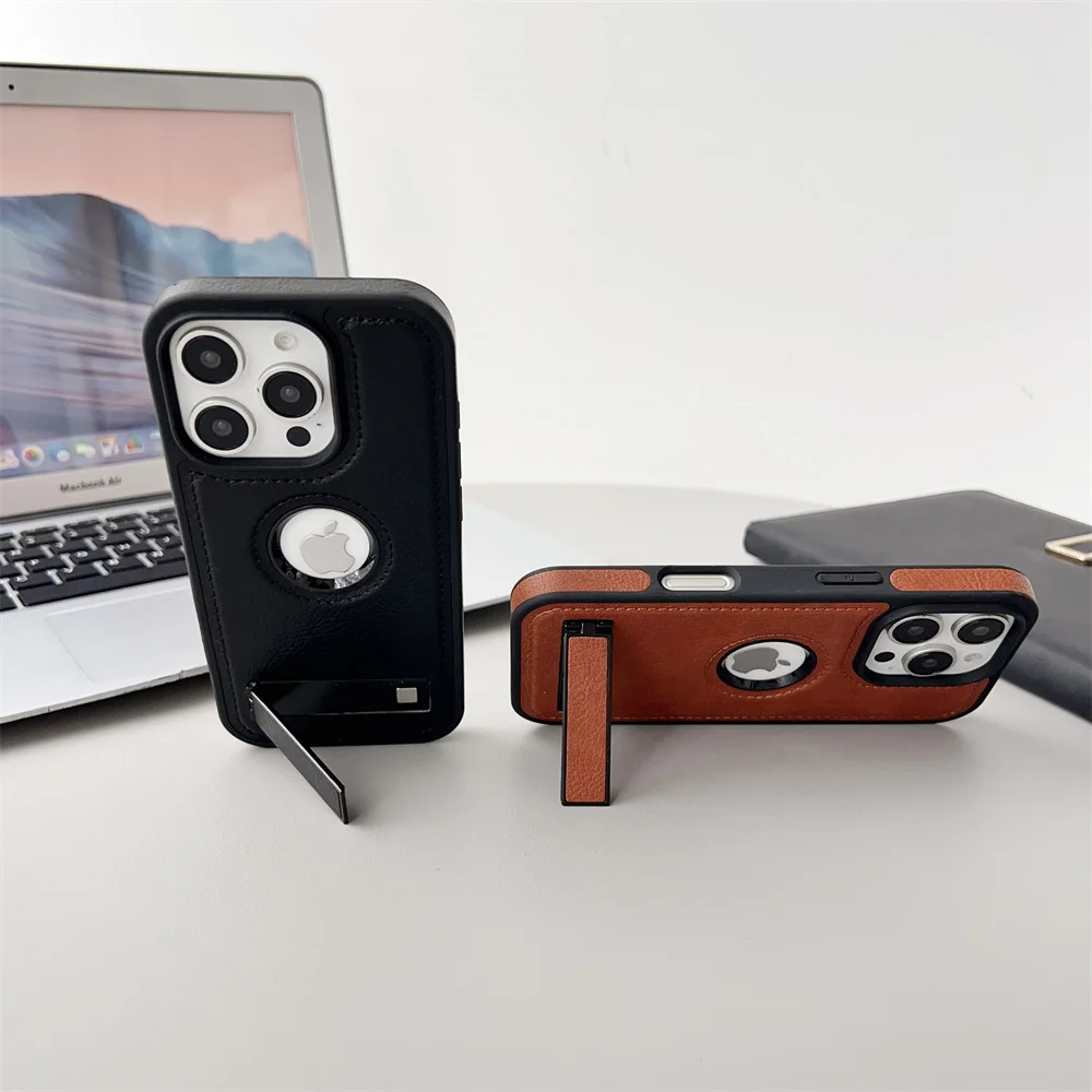 Sleek Invisible Fold Stand Leather Phone Case - Ultra Thin PU Cover with Logo Hole