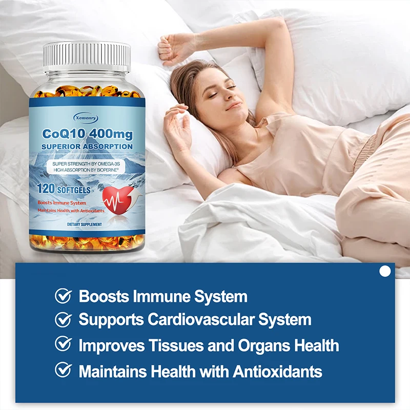CoQ10 Capsules 400mg-Supports Energy Production Heart Cardiovascular Health Promotes Blood Circulation Antioxidant coq10 capsules