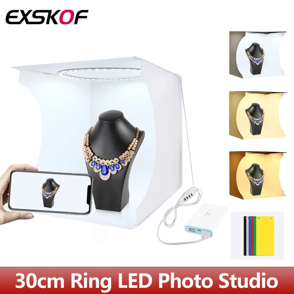 30cm Ring Light Photo Studio Light Box Adjustable Portable Photography Shooting Tent with 128pcs LED Lights 6 Backdrops