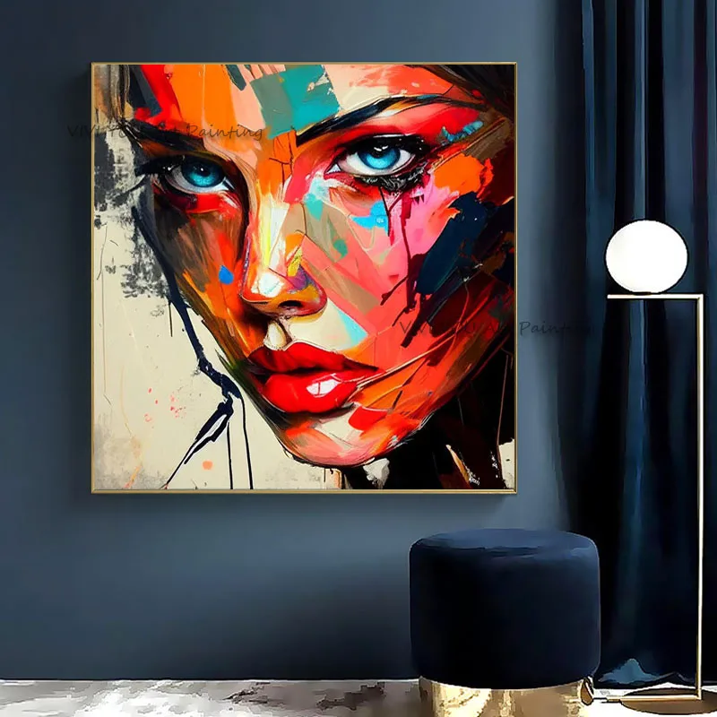 

Акварельные Масляные картины на холсте с изображением лица женщины 100% ручная работа абстрактные граффити толстый нож настенные картины для гостиной