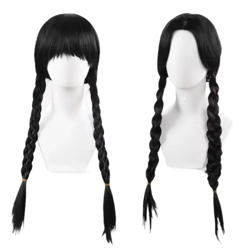 Wednesday Wig For Kids Halloween Wednesday Addams Black Braids Synthetic Hair Cosplay Accessories Crown Necklace Headdress Suit Hair Accessories Cosplay Necklace Anime Cosplay Wigs
