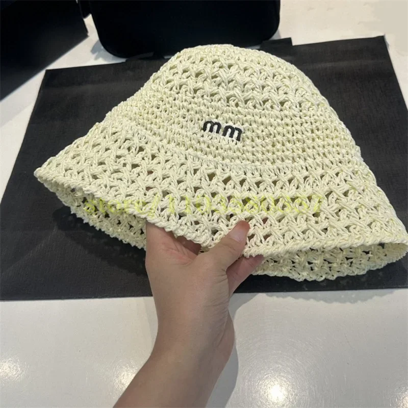 

Women Hat Straw Hand-made Design 464270 Decorate Bucket Hat Embroidery letter M Hats Fashion Summer Outdoor Beach minute wear