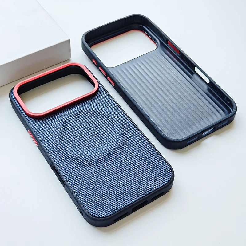 Luxury Magnetic Anti-Fingerprint Case with Soft TPU and Woven Leather Back