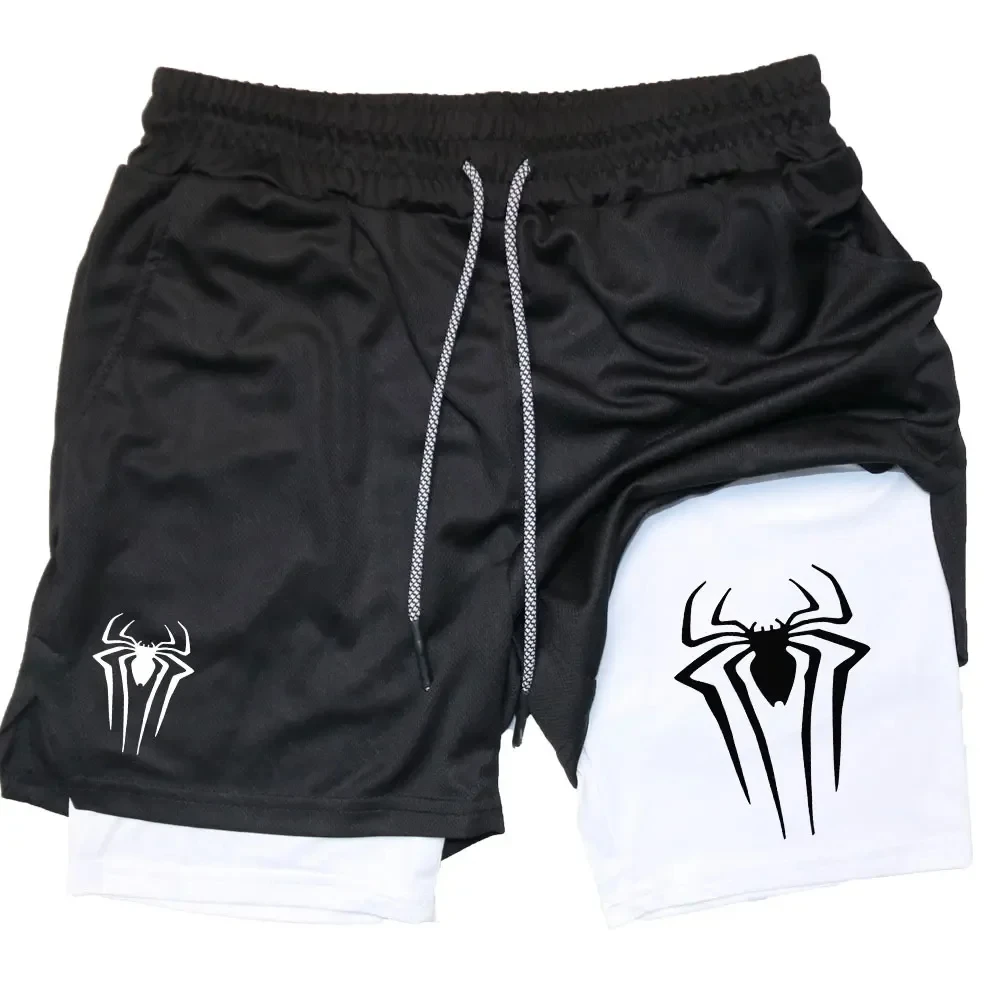 Y2K Performance Shorts Men Spider Printed GYM Casual Sports Compression Shorts Workout Running Mesh 2 In 1 Sport Short Pants Sports & Entertainment