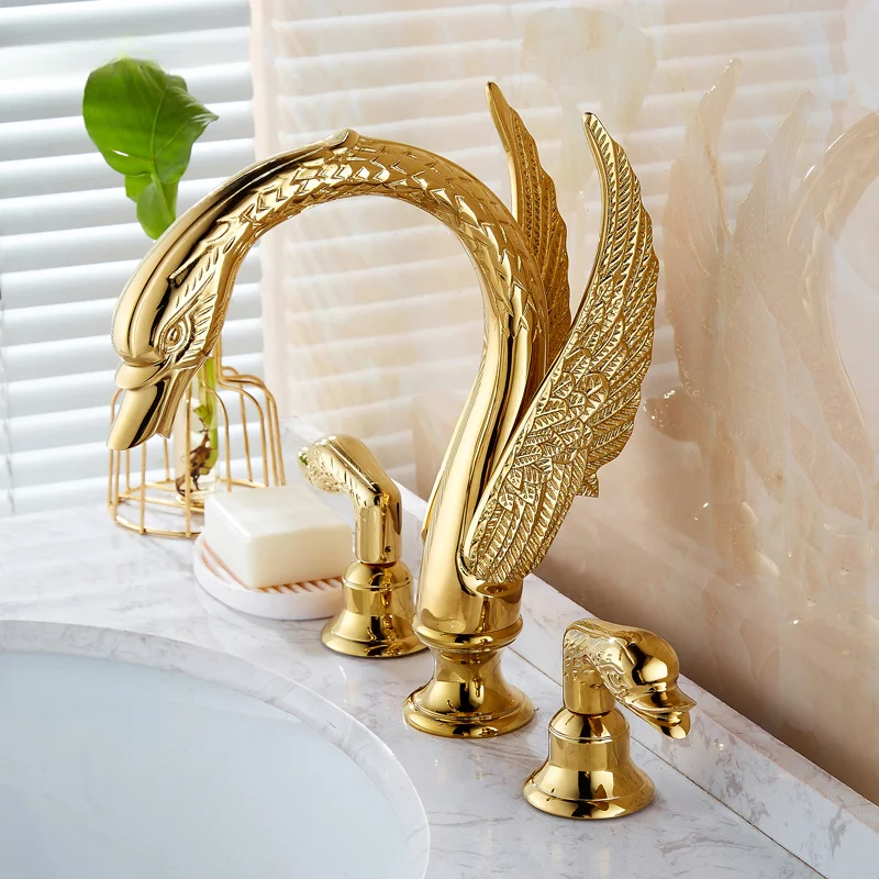 

Golden swan basin three-hole faucet washbasin split bathtub faucet
