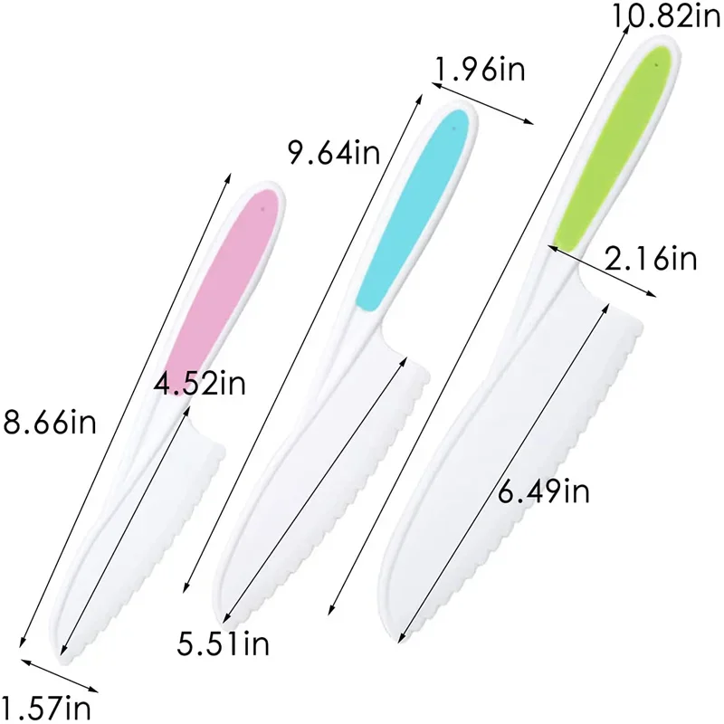 O plástico da faca de cozinha para crianças Toddler, Nylon Facas de cozinha  para as crianças seguras para as frutas, pães, bolos, pastelaria, salada de  alface, Faca (Conjunto de 3)12141 ESG 