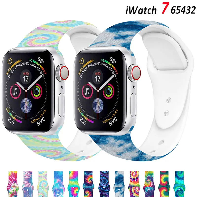 Ремешок силиконовый для Apple Watch 7 SE 6 5 4 3 сменный Браслет с принтом iWatch 38 40 42 44 41 45 мм |