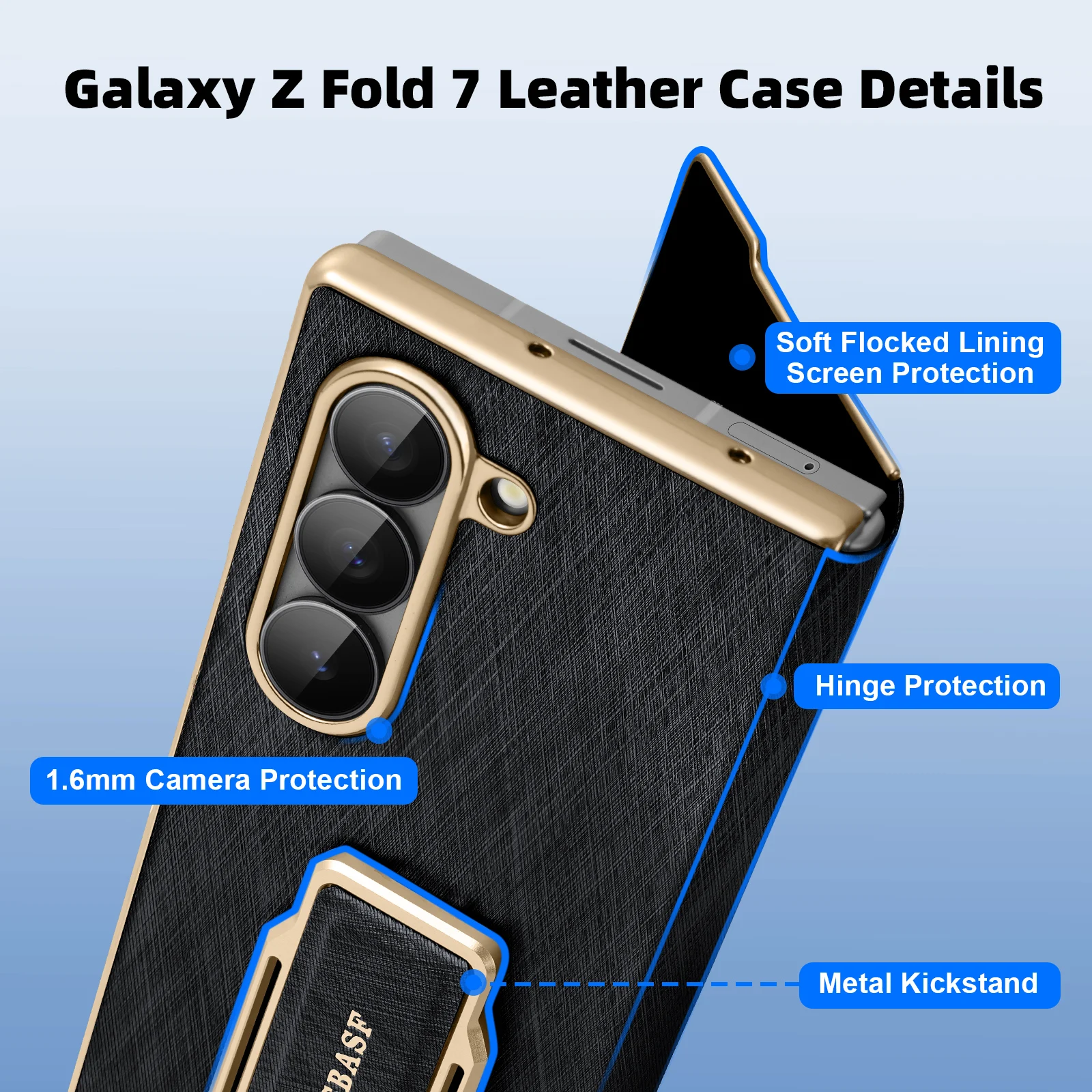 Eary for Samsung Galaxy Z Fold 7 Phone Case With 360°Rotatable Stand Dual Strap Bumper Leather Case Shockproof Protective Cover