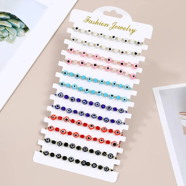 12 pièces nouveau mauvais œil carré Bracelet en cristal bracelets de prière faits à la main bracelets de cheville réglables poignet bijoux cadeau pour ami