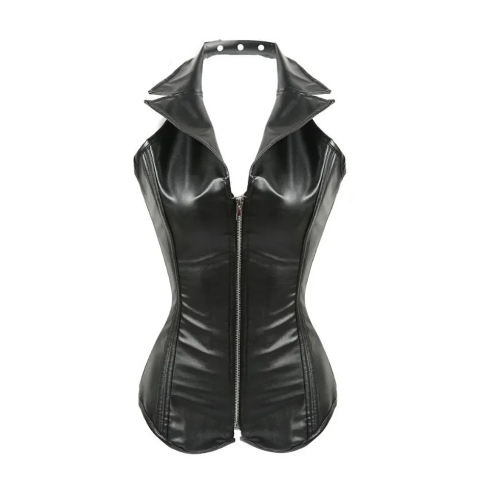 

Women Bustier Hot Lingerie Top Gothic Zipper Burlesque Sexy Faux Leather Overbust Corset Plus Size Waist Body Shaper Corsets