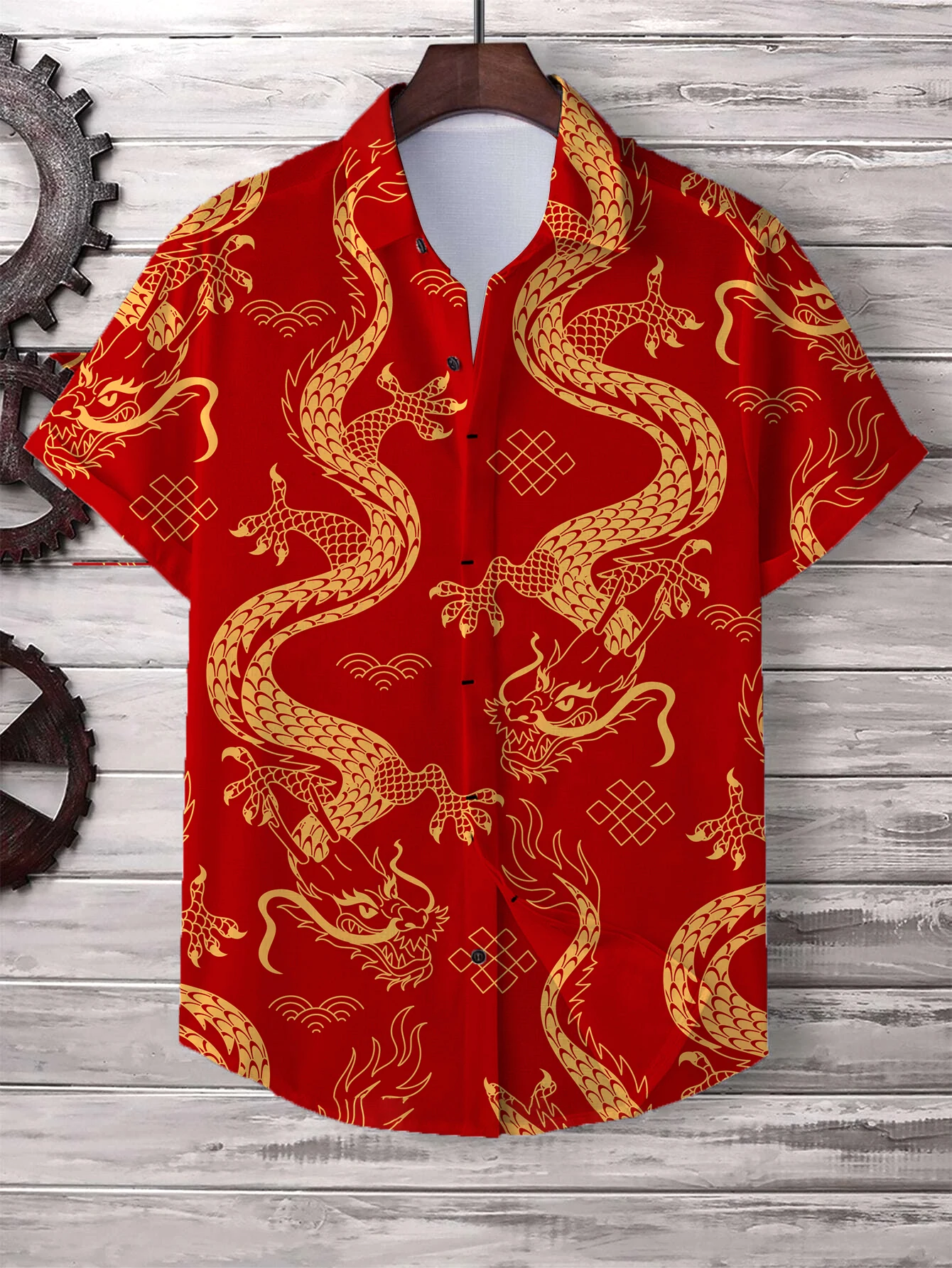thumbnail image 1 of Camisa de Año Nuevo chino para hombre, camiseta de manga corta con cuello de solapa a la moda, camisa para hombre con estampado de dragón genial, ropa de hip hop callejero, 1 of 5