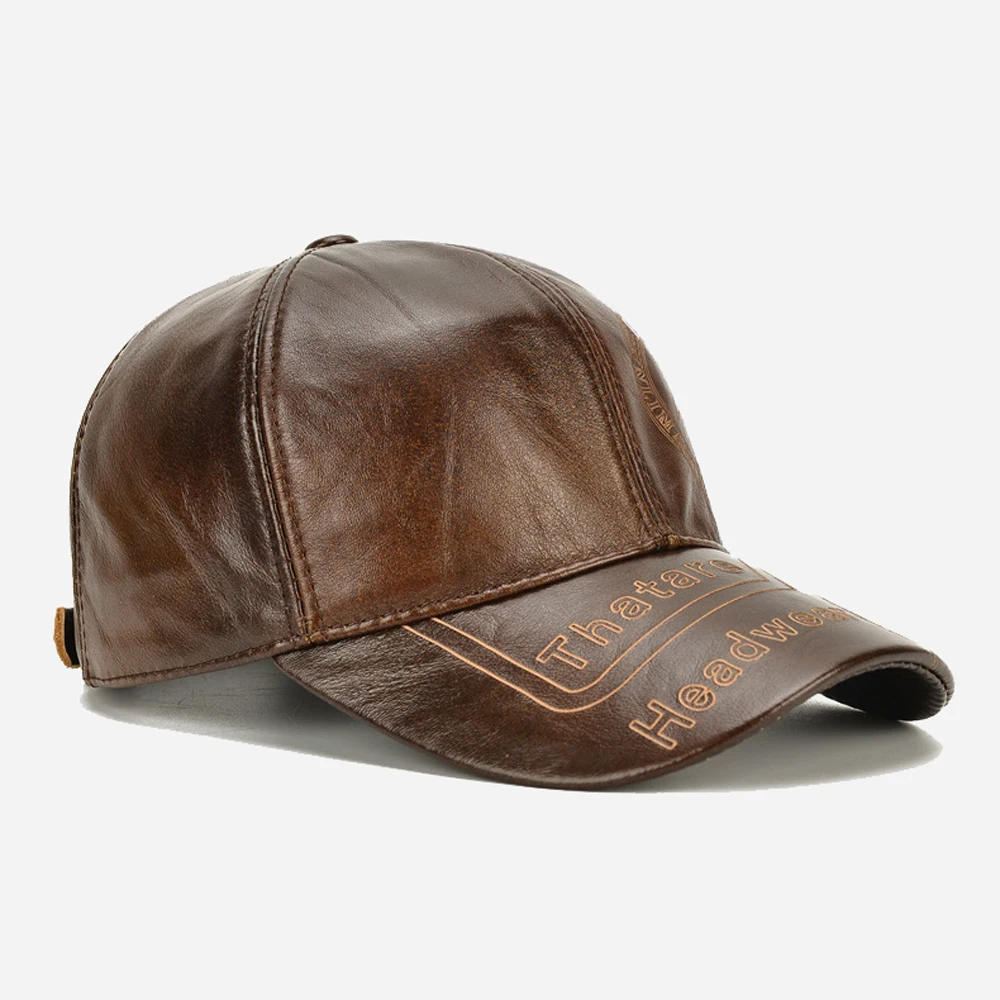 Fashion Men Genuine Cowhide Leather Baseball Cap Casual Real Leather Hat Autumn Winter Real Cowhide Leather Ear Protection Caps 4