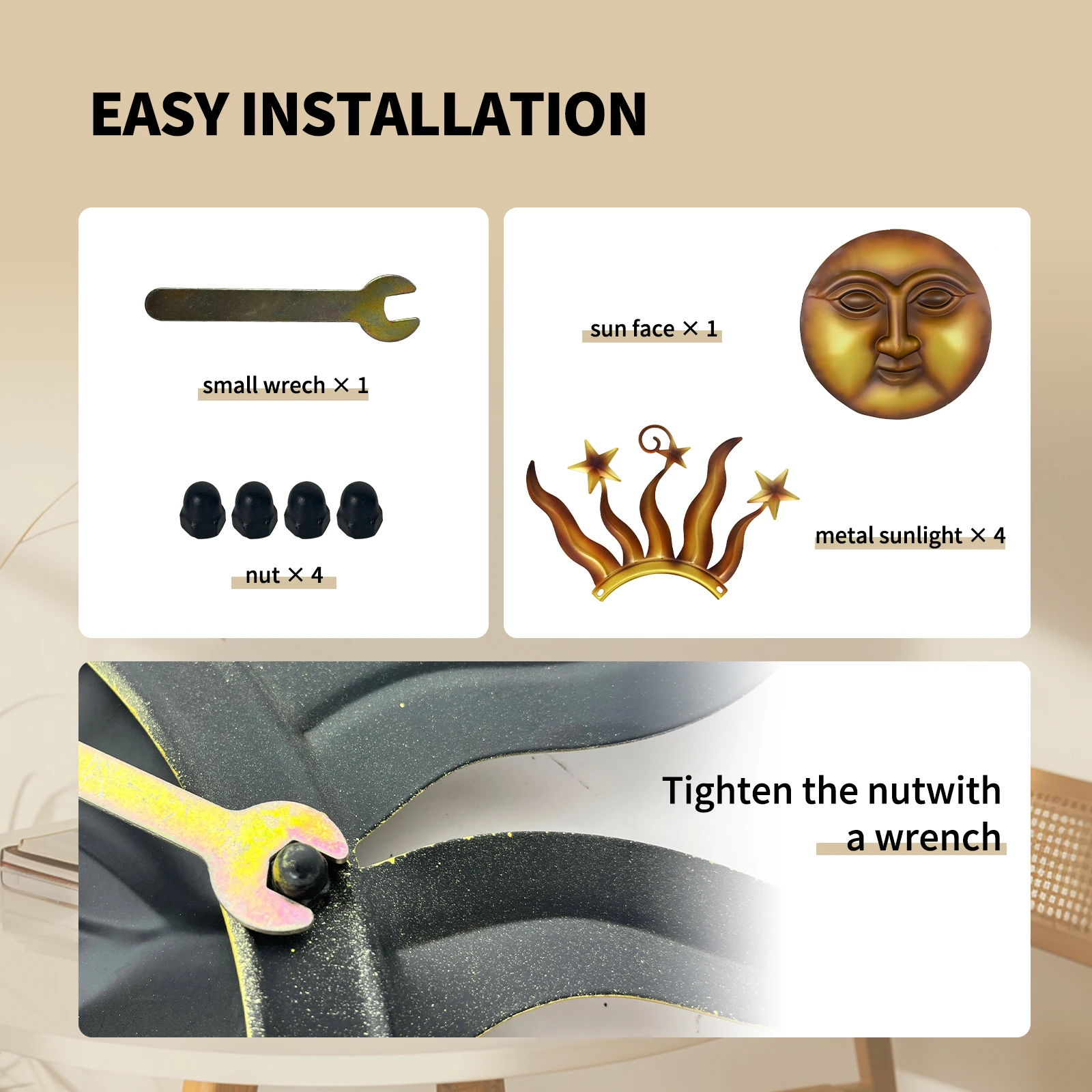 24 인치 태양 금속 벽 아트, 야외 장식, 3D 태양 얼굴 금속 벽 조각, 걸이식 장식 선물, 홈 악센트, 침실에  이상적-Freehip.co.kr