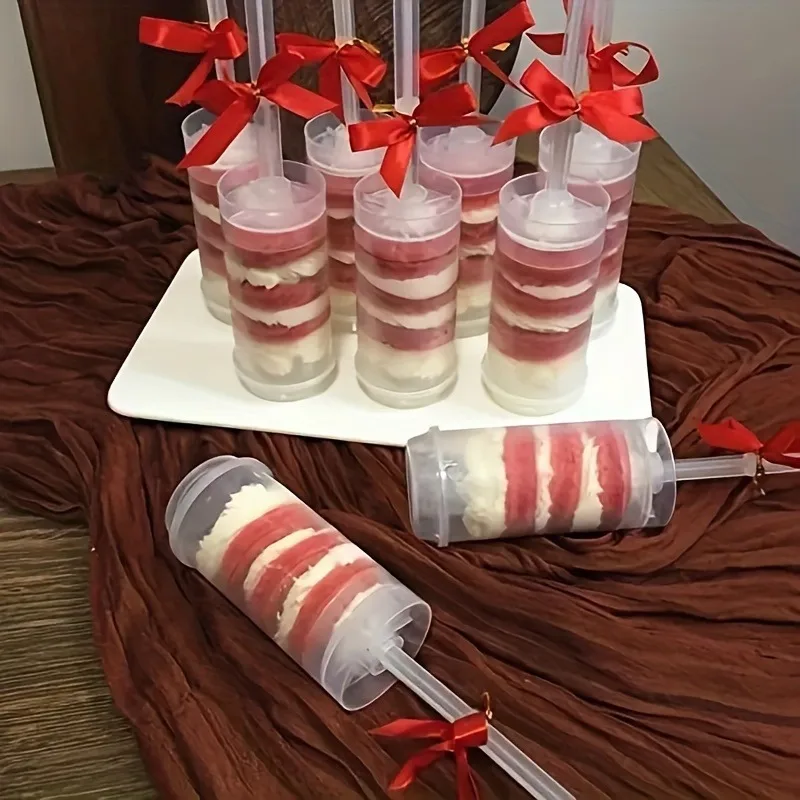 1pc Cake Explosion Tubes - Durable Plastic Dessert Jars with Push-up Ice Cream Design, Lids, Bases & Stick