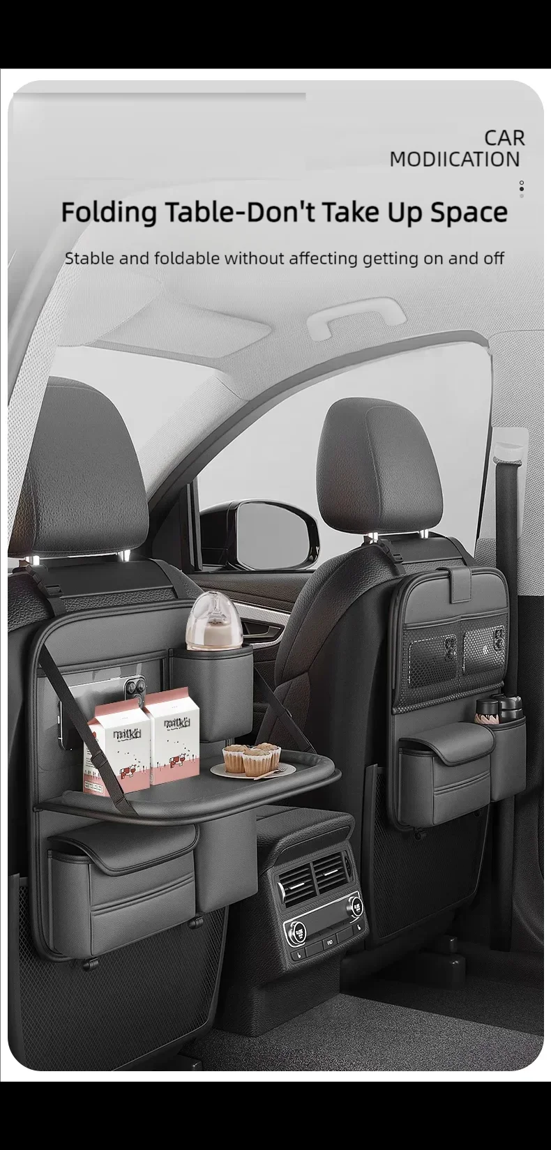 Auto-Rücksitz-Aufbewahrungsregal, Sitzrücken-Aufbewahrungstasche, klappbare kleine Tischplatte für Auto-Rücksitz-Aufbewahrungszubehör für Auto-Essentials – Detail 3