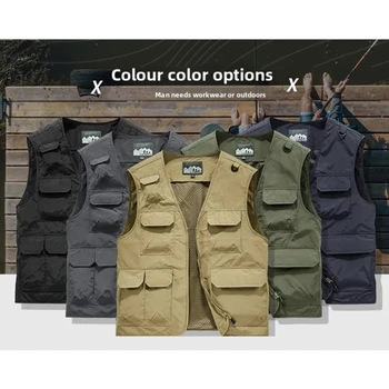 في الهواء الطلق 6XL متعددة الوظائف عمال سترات سستة متعددة جيب سترة لصيد السمك سترة ربيع الخريف الكتف تنفس سترة رياضية