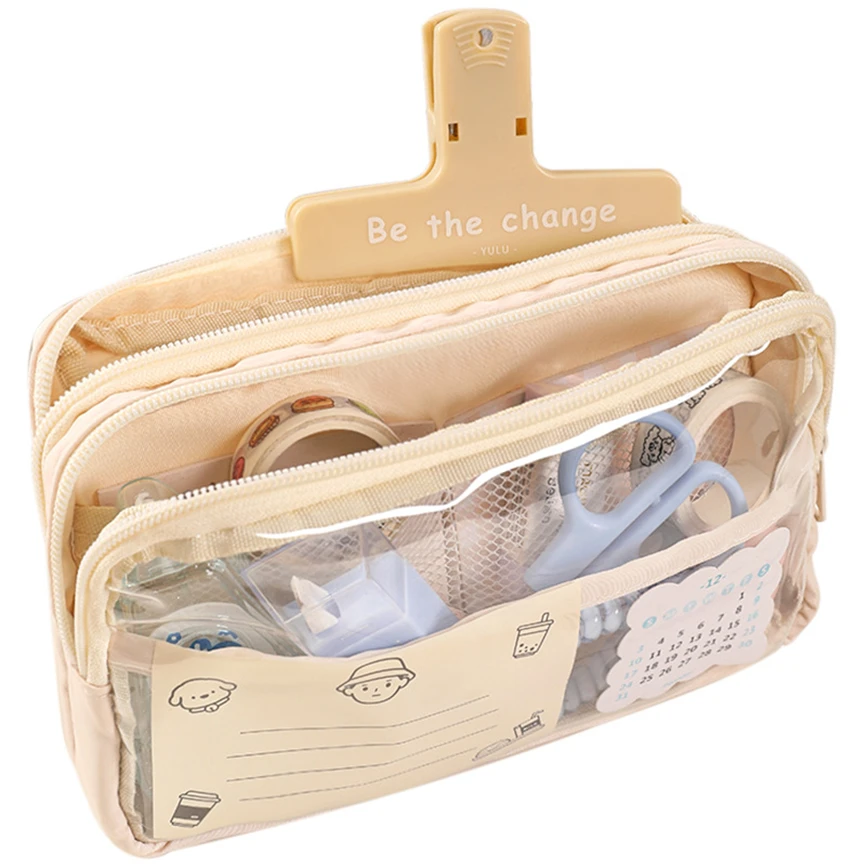 Pencil Case Transparency Cases Lapicera Estuche Escolar Cute 3 Stratum Korean Stationery School Supplies Etui Large Pencils Bags