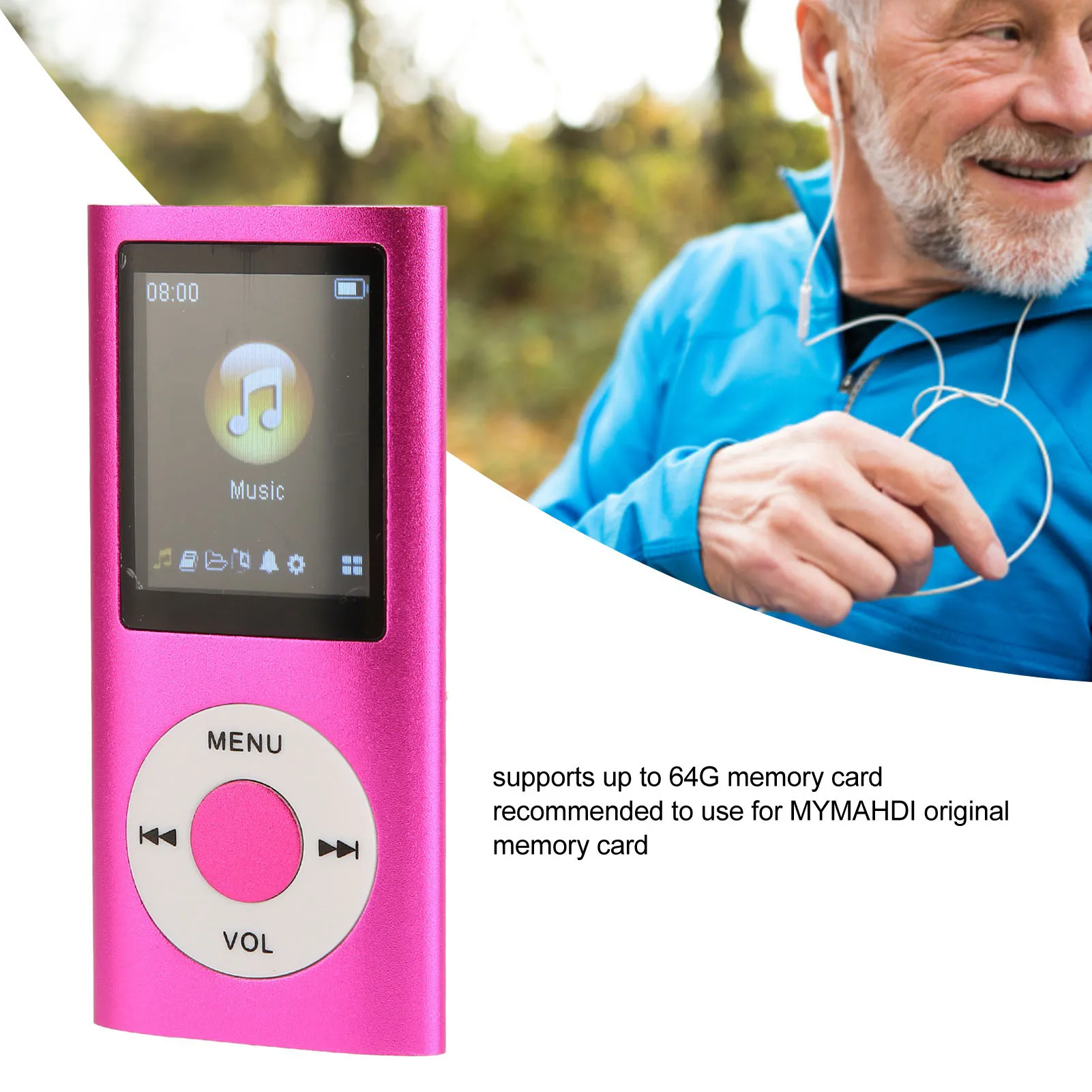 MP3 Music Player 1.8in Player Support Memory Card Ultra Thin LCD MP3 Player with Bluetooth for Students Running Walking
