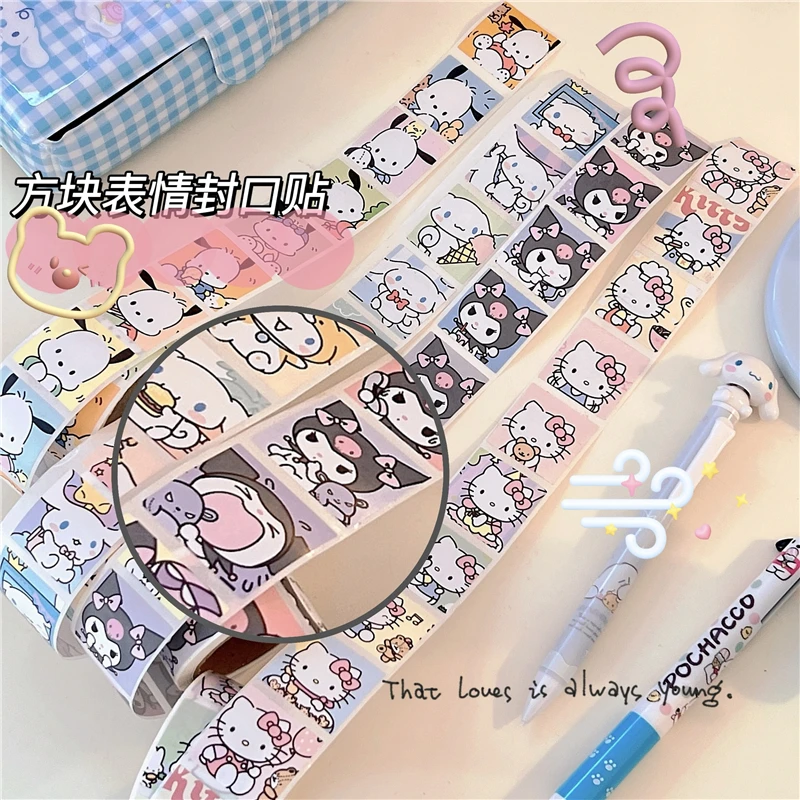 

200 Stickers/roll Sanrioed My Melody Kuromi Cartoon Creative Seal Sticker Handbook Decoration Ins Girl Cartoon Sticker Roll Gift