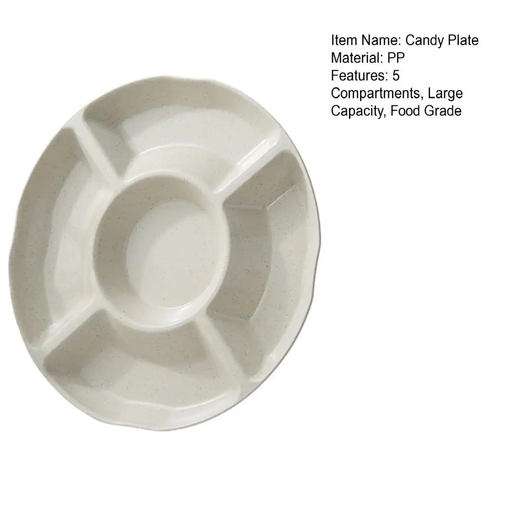 5 Compartments Candy Plate Round Food Grade PP Tray Safe Snack Fruit Nut Food Serving Dish Holder Kitchen Supplies Cream Color