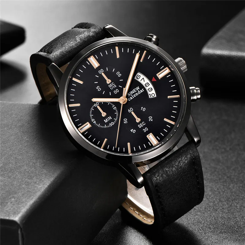 XINEW Original Brand Cheap Watches For Men Fashion Leather Band Simple Date Quartz Watch Erkek Barato Saat Relogio Masculino