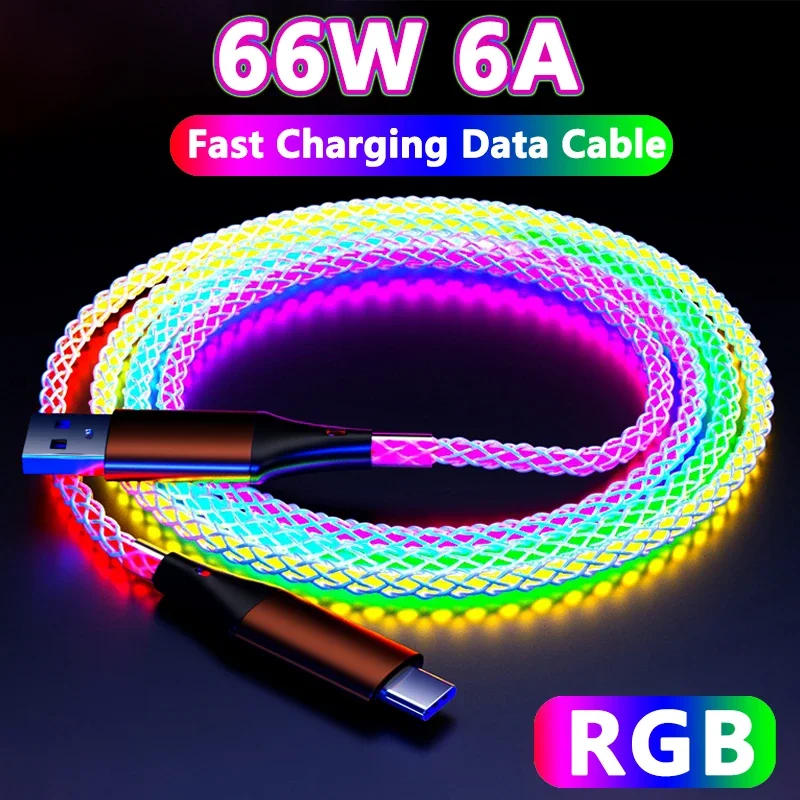 Cavo USB-C Illuminato LED RGB 66W 1 Metro - Ricarica Rapida E Trasferimento Dati