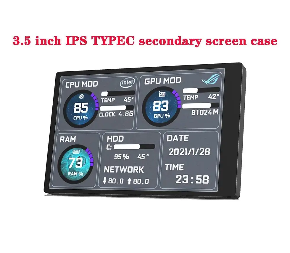 3.5 Inch IPS Type C Secondary Screen for Computer CPU GPU RAM HDD Dislay 328*480 USB LCD Monitor for Freely AIDA64 Windows 10 11 computer secondary screen