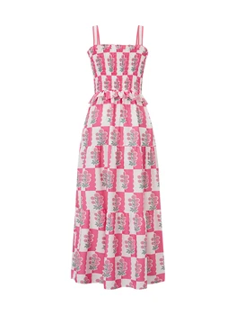 Women Slip Dress, Sleeveless Pleated Flower Dress Summer Long Swing Dress for Cocktail Party 5