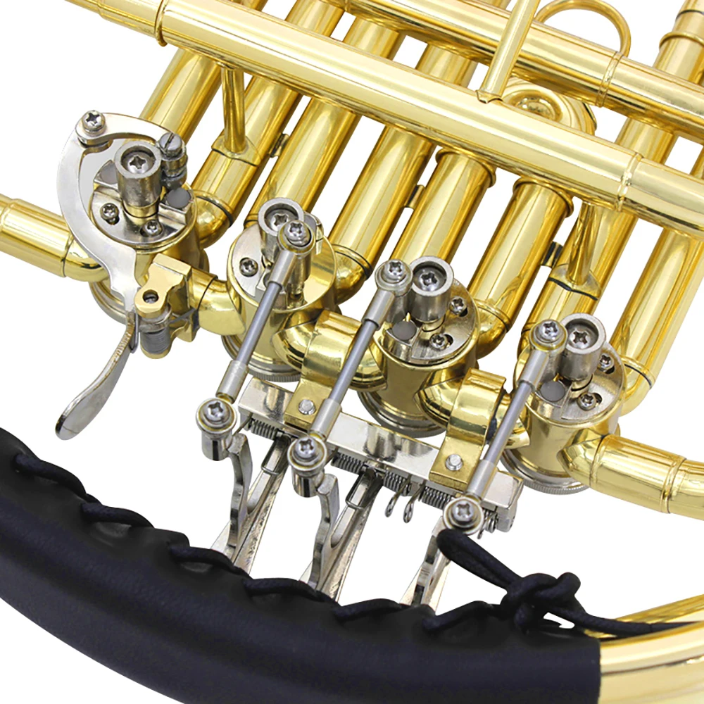4-Tasten vergoldetes Waldhorn F/Bb Split zweireihiges Bach Waldhorn Messing Musikinstrument mit Koffer Mundstück Teile – Detail 9