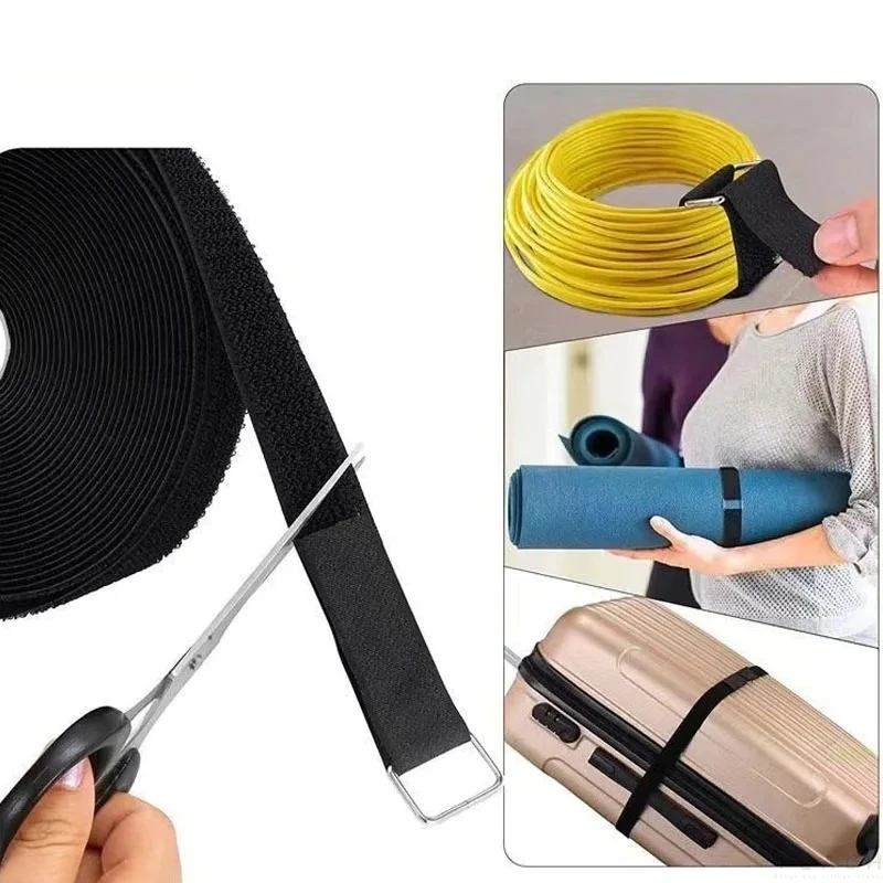 Reusable Nylon Hook Loop Fastening Cable Tape CuttoLength SelfAdhesive Securing Strap Buckle for Organizer Storage