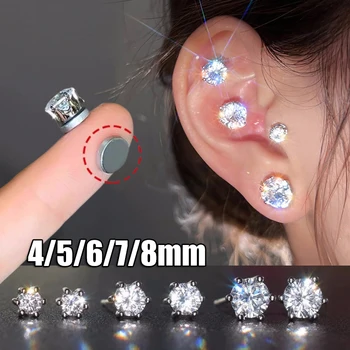 1-10Pcs Strong Magnetic Ear Studs Clips Non Piercing Punk Round Zircon Crystal Earrings for Men Women Fake Body Piercing Jewelry
