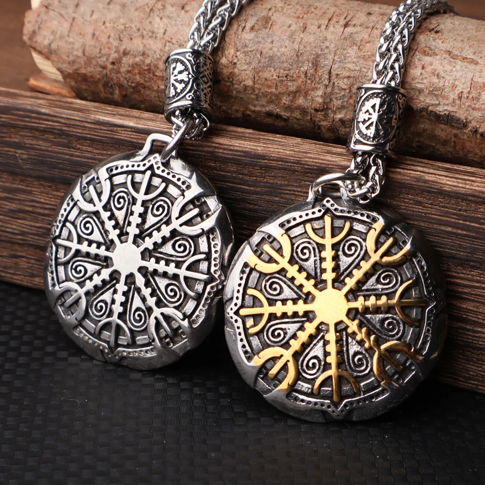

Nordic Viking Vegvisir Compass Necklace for Man Stainless Steel Viking Pendant Necklace String of Beads Amulet Jewelry Wholesale