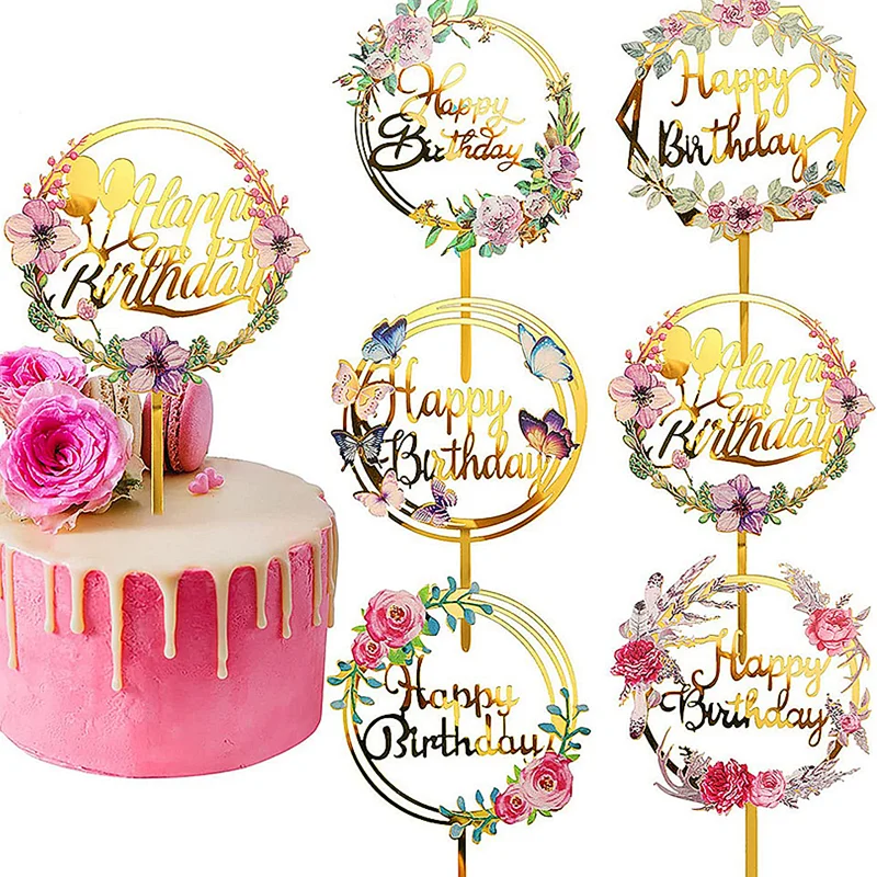 

Round Colorful Birthday Cake Decoration Acrylic Flower Birthday Party Cake Decoration Dessert Decoration
